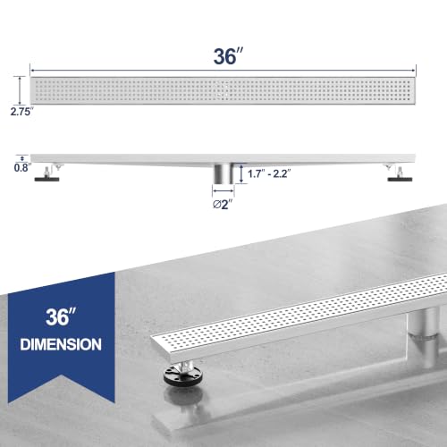 Neodrain 36" Linear Shower Drain, Brushed 304 SS Bathroom Linear Drain,cUPC | Brushed Nickel Shower Drain with Quadrato Grate& Adjustable Feet, Long Rectangle Shower Floor Drain in Bathroom, Balcony etc - color: Brushed Nickel, size: 36 In