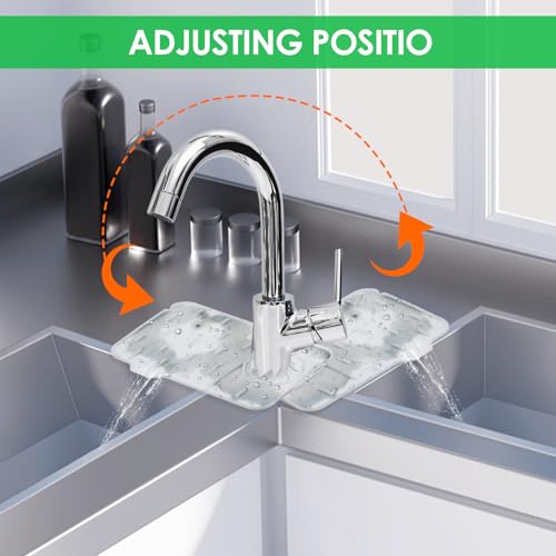 Dimeho Sink Faucet Splash Guard Mat Silicone Soap Dish Pad Faucet Handle Drip Catch Sponge Holder Sink Protector Trays for Bathroom Kitchen Countertop Gadgets Accessories 8.3 x 5.7 Inch (Marble) - color: Marble