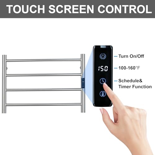 Electric Towel Rack with Voice Control for Alexa & Google Home,TUYA - Wall-Mounted Bathroom Heating Towel Warmer,Plug-in,Stainless Steel Material,16.54x23.62x5.51 in,Brushed，4 Bars - color: Brushed With Wifi, size: 4 Bar