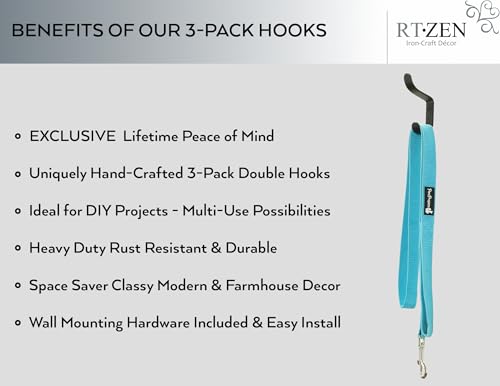 Classic Farmhouse Wall Mount Multi-Use Wrought Iron Hook Set (3 Pack) | Decorative Rustic Metal Handcrafted Bathroom, Entreyway Home Decor Hooks Suitable for Coats, Towels, Robe or Hat Hanging - style: Double Round