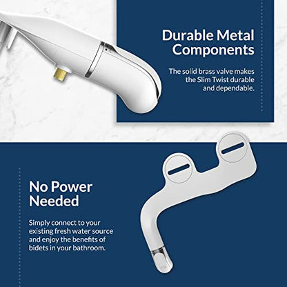 Bio Bidet SlimTwist Bidet Attachment for Toilet, Non Electric, Retractable Dual Nozzles, Adjustable Water Pressure, Splash Guard, Easy Install, White - style: Comfort Twist