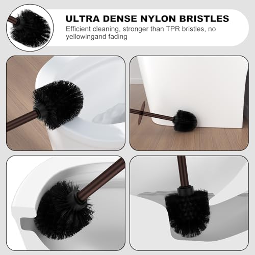 Bronze Toilet Brush and Holder Set，Stainless Steel Heavy Duty Toilet Bowl Brush，Extra Long Handled Modern Toilet Cleaner Brush with Replaceable Head, Removable Inner Bowl, and Splash Protection - color: Bronze, size: 1 Pack
