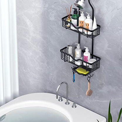 Shower Caddy Hanging, Bathroom Organizer Rack, Shower Rack with Soap Dish, Over The Showerhead Caddy with Hooks for Razor/Sponge, Matte Black (Assembly Required) - color: Matte Black