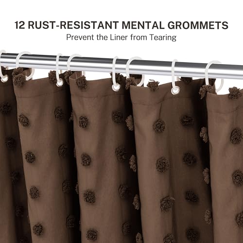 Siiluminisoy Brown Shower Curtain Woven Fabric Shower Curtain, 72" x 72" Cute Shower Curtains with Pleat Puffs Tufted Textured Modern Farmhouse Shower Curtain for Bathroom, Machine Washable - color: Brown, size: 72"W x 72"L (Pack of 1)