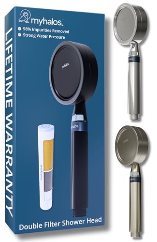 MyHalos Handheld Filtered Shower Head, High Pressure, Removes Chlorine | Filtered Cartridge, Reduces Chlorine & Heavy Metals, Easy Install, No Tools, Detachable, Universal Fit for Hard Water - color: Black
