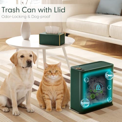 Bathroom Trash Can with Lid and Tissue Box Cover Set 13 L/ 3.5 Gallon Dark Green Trash Can with Pop-Up Lid Small Garbage Can for Bathroom Bedroom Office Kitchen - color: Dark Green & Gold