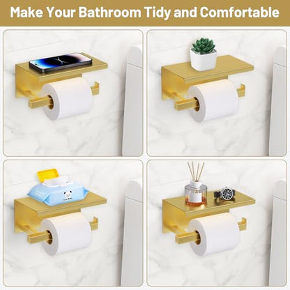 TURS Brushed Gold 5 Pieces Bathroom Hardware Set, SUS304 Stainless Steel 23.6 Inch Bath Towel Bar Set, Square Bathroom Accessories Kit Wall Mounted - color: Brushed Gold