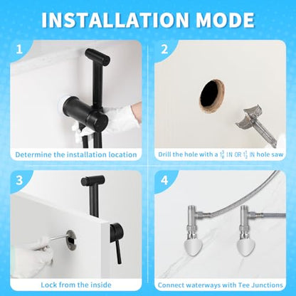 Matte Black Handheld Bidet Sprayer for Toilet Warm Water Mounted on the Bathroom Vanity，Stainless Steel Hot and Cold Bidet Sprayer with Brass Mixing Valve for Feminine Hygiene