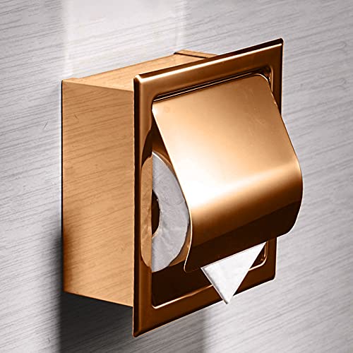 Alvinlite Toilet Paper Roll Holder Recessed Toilet Paper Holder Tissue Holder Box Cover Wall Mounted Stainless Steel Toilet Roll Holder Waterproof Toilet Tissue Holder for Bathroom(Rose Golden) - color: Rose Golden