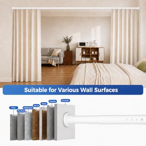 ALLZONE Tension Curtain Rod for Window, 83-123 Inches, Heavy Duty Curtain Rods No Drilling, Non-Slip Bathroom Shower Tension Rod, Renter Friendly, Adjustable, Spring Loaded, Extra Long, White - color: White, size: 83-123 Inches