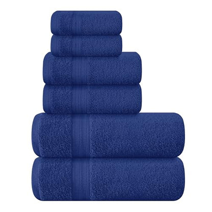 BOUTIQUO 6 Pack Cotton Towel Set, Contains 2 Bath Towels 27x54 inch, 2 Hand Towels 16x24 inch & 2 Wash Coths 12x12 inch, Ideal Everyday use, Ultra Soft Compact & Lightweight - Navy Blue - color: Navy Blue, size: 6 Piece Towel Set