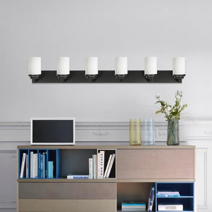 TODOLUZ Matte Black Bathroom Light Fixtures, 6-Lights Vanity Lighting Over Mirror with Opal White Glass Shades, Farmhouse Wall Lamp E26 Bulb Base - color: Black, size: 6-Lights