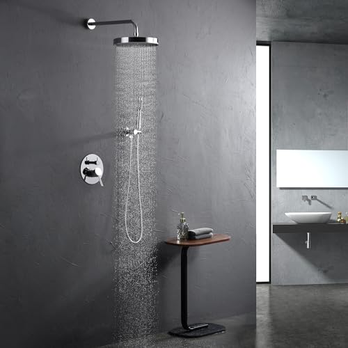 Chrome Shower Faucets Sets Complete, Shower Fixtures, Shower System with 10 Inch Rainfall Shower Head And High Pressure Handheld, Brass Valve with Pressure Balance Cartridge - style: 10-inch Chrome