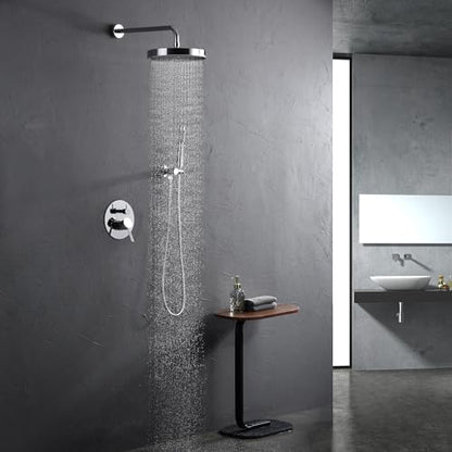 Chrome Shower Faucets Sets Complete, Shower Fixtures, Shower System with 10 Inch Rainfall Shower Head And High Pressure Handheld, Brass Valve with Pressure Balance Cartridge - style: 10-inch Chrome