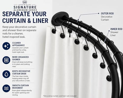 Utopia Alley Signature Aluminum Series Double Curved Shower Curtain Rod, Adjustable 45-72 Inch, Rustproof Aluminum, Dual Rod Design, Separates Curtain & Liner, Adds 8 Inches More Space, Matte Black - color: Matte Black