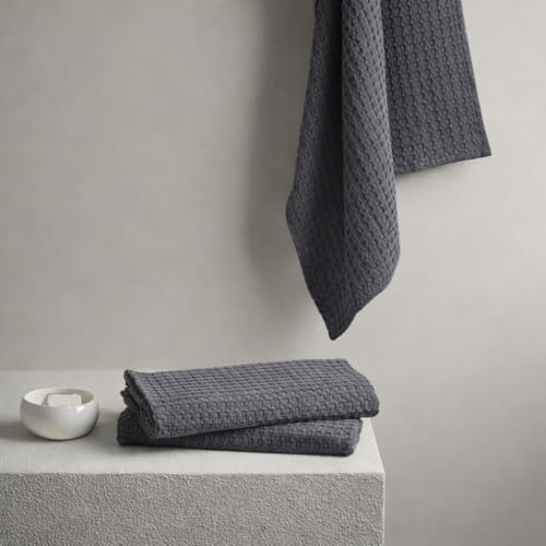 Bath Towels - 4 Pack Waffle Weave Bath Towels for Bathroom, 30x60 Inch, Cotton Towel Ultra Soft, Lightweight, Oversized, Lint Free - Steel Grey