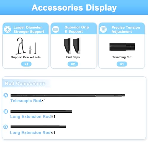 41-103 Inch Tension Curtain Rod, Black | No Drill, Extra Long, Heavy Duty, Renter Friendly Adjustable - color: Black, size: 41-103inch