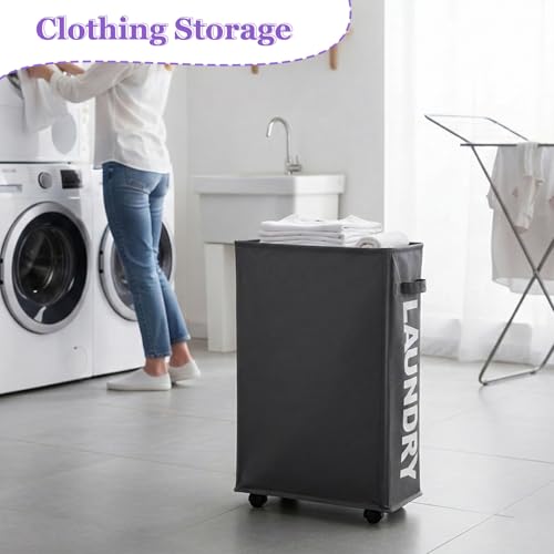 42L Narrow Rolling Laundry Basket, Slim Laundry Hamper with Wheels and Brake, Collapsible Skinny Laundry Cart for Dorm and Small Spaces, Dark Gray - color: Gray