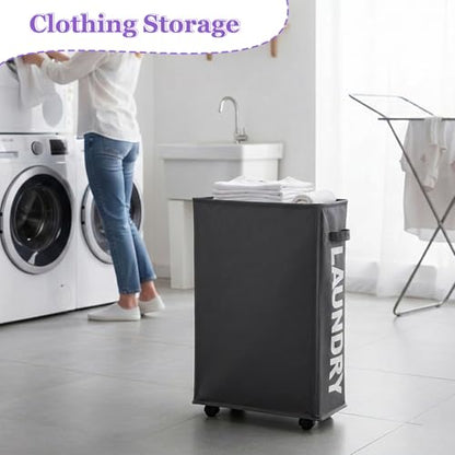 42L Narrow Rolling Laundry Basket, Slim Laundry Hamper with Wheels and Brake, Collapsible Skinny Laundry Cart for Dorm and Small Spaces, Dark Gray - color: Gray