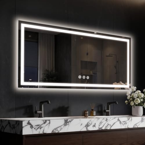 48x24 LED Bathroom Mirror with Anti-Fog, Backlit & Front Lit, Memory | Stepless Dimmable 3 Color CRI 95+ Shatterproof Tempered Glass ETL Listed for Safety Lighted Bathroom Vanity Mirror for Wall - size: 48"L x 24"W