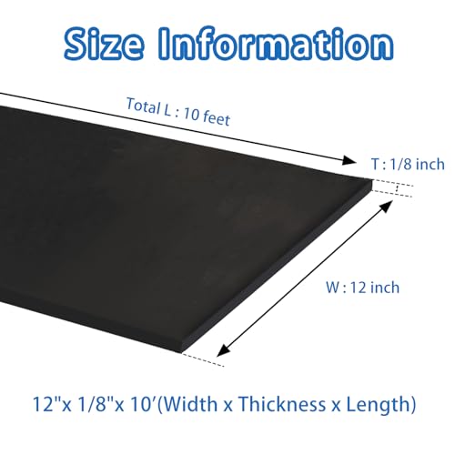 Black Solid Rubber Strip, 1/8 (.125)" Thick X 12" Wide X 10'Long | Solid Flat Rubber Roll for Anti-Slip, Anti-Vibration DIY Gaskets Crafts Sealing Supports Protection - size: 12"X10'X1/8,No Adhesive