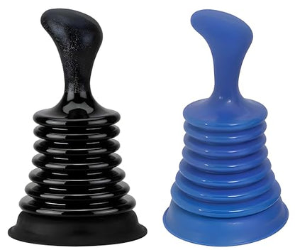 Mini Sink Plunger 2 Pack (Blue & Black), Powerful Bellows Clog Remover, Commercial Style Plumbing Tool for Kitchen & Bathroom Drains, Compact for Sink, Bathtub & Shower