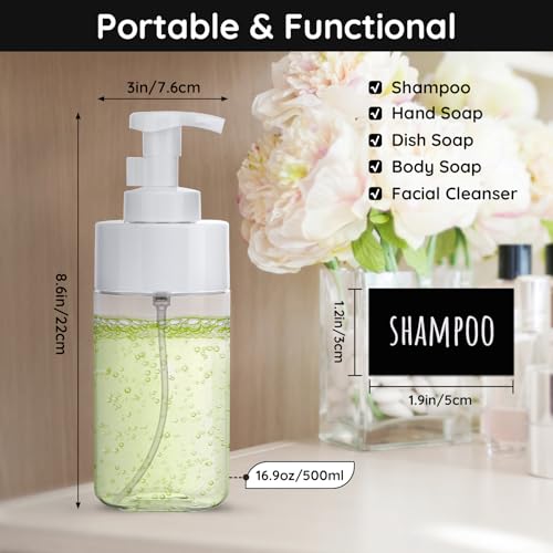 Segbeauty 16.9oz Clear Foam Soap Dispenser, 2pcs Refillable Plastic Foaming Hand Soap Dispenser, 500ml Empty Bathroom Foam Pump Dispensers Set Foaming Pump Bottle for Shampoo Lotion Liquids - color: Clear