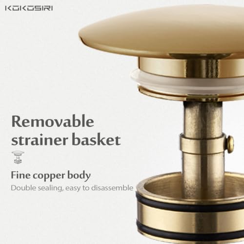 KOKOSIRI Pop Up Sink Drain with Strainer Basket, Bathroom Sink Drain with Detachable Hair Catcher Anti Clogging for Vanity Vessel Sink Without Overflow, Champagne Bronze C1002CPG - color: Champagne Bronze