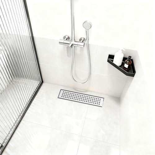 Linear Shower Drain - 12 Inch Brushed Nickel, with Grate Removable | AISI 304 Stainless Steel Shower Drain with Adjustable Feet, Hair Catcher, Rectangle Shower Floor Drain Fits Bathroom, Balcony - color: Brushed Nickel, size: 12 Inch