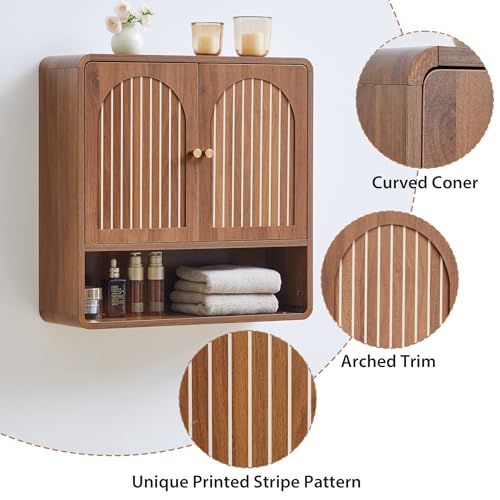 Wall Mounted Storage Cabinet Wood Medicine Cabinet, Over Toilet Organizers | Walnut Over Toilet Storage, Mid-Century Bathroom Wall Cabinet with Adjustable Shelf & Door for Bathroom Laundry Room Kitchen