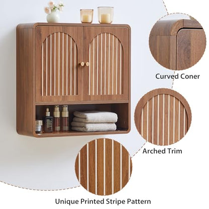 Wall Mounted Storage Cabinet Wood Medicine Cabinet, Over Toilet Organizers | Walnut Over Toilet Storage, Mid-Century Bathroom Wall Cabinet with Adjustable Shelf & Door for Bathroom Laundry Room Kitchen