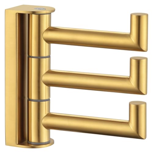 Angle Simple Swivel Towel Hook for Bathroom, Coat Hook Brushed Dark Gold | SUS304 Stainless Steel, 3 Foldable Arms, Space Saving Kitchen Hand Wash Towel Holder, Screws Mounted - color: Brushed Dark Gold, size: 1 Pack