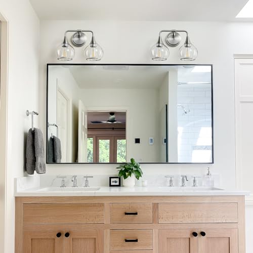 Brushed Nickel Bathroom Vanity Light 2 Lights Bathroom Light Fixtures Over Mirror with Clear Glass Shade 14 inch Wall Sconce Lighting Bath(Exclude E26 Bulb) - color: Brushed Nickel, size: 2 Light