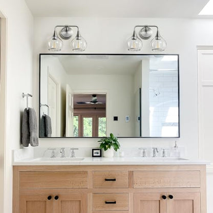 Brushed Nickel Bathroom Vanity Light 2 Lights Bathroom Light Fixtures Over Mirror with Clear Glass Shade 14 inch Wall Sconce Lighting Bath(Exclude E26 Bulb) - color: Brushed Nickel, size: 2 Light