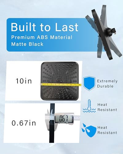 Square Shower Head, 6 Spray Modes High Pressure 10 Inch Black Shower heads, Rainfall & Massage Anti-Clog Nozzles Easy-Clean Surface for Spa Experience, Large Shower Head - color: Matte Black