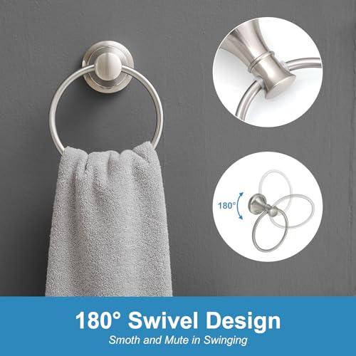 RUMOSE Pivoting Toilet Paper Holder and Hand Towel Ring, Brushed Nickel | Wall Mount, Bathroom Hardware Accessories 2 PCS Set, Toilet Tissue Roll Holder & Towel Hanger, Rustproof, Stainless Steel - color: Brushed Nickel