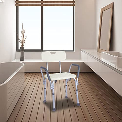 Winado Medical Shower Chair Bath Seat with Padded Armrests & Backrest & Adjustable Legs, Supports up to 450 lbs, Bathtub Safety and Support, White - size: White+Padded Armrests