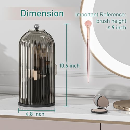 GAXmi Makeup Brush Holder with Lid Rotating Cosmetic Organizer, Black-Grey | 360 Rotation, Waterproof, Dustproof, Moistureproof - color: Black-Grey