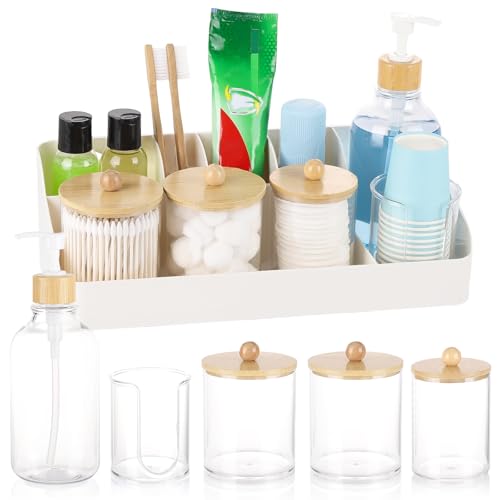 Bathroom Organizers and Storage - 3 Pcs Qtip Holder 1 Set Mouthwash Dispenser with Cup Electric Toothbrush and Toothpaste Holde for Bathroom Accessories Organization Counter Vanity Storage