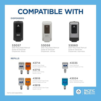 Pacific Blue Ultra Wall-Mounted Manual Dispenser for Foaming Hand Soap and Hand Sanitizer by GP PRO (Georgia-Pacific), Brushed Stainless, 53060, 11.5" W x 5.6" D by 4.4" H - size: 1 Count (Pack of 1)