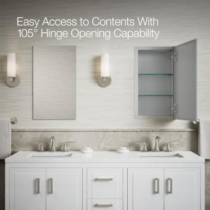 Kohler 55061-NA Embark Slim Medicine Cabinet Mirror, Adjustable Shelves with Mirrored Door, 15 in. W x 26 in. H - size: 15 in. x 26 in., style: Flat Edge