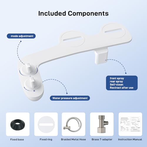 Toilet Bidet Attachment, Non-Electric Dual Nozzle (Feminine/Bidet Wash), Self-Cleaning Fresh Cold Water Sprayer Bidets for Toilets with Adjustable Water Pressure (Dual Knob, White) - color: Dual Knob, White
