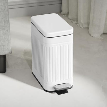 TrashAid 2.6 Gallons Small Bathroom Trash Can with Soft Close Lid, White | Removable Inner Bucket, Odor Control, Fingerprint-Resistant, Slim Stainless Steel Garbage Can for Bedroom/Office/Laundry