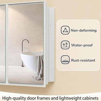 26 x 32 Inch Bathroom Medicine Cabinet with Double Mirror Doors, Recessed or Surface Mount Wall Cabinet for Bathroom, Plastic Frame & Removable Glass Shelves - style: CS5003A-3226