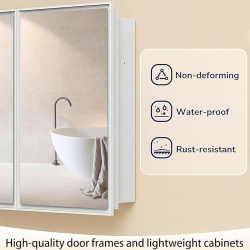 26 x 32 Inch Bathroom Medicine Cabinet with Double Mirror Doors, Recessed or Surface Mount Wall Cabinet for Bathroom, Plastic Frame & Removable Glass Shelves - style: CS5003A-3226