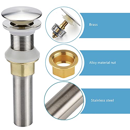 Rockgoya Bathroom Sink Drain,5 Pack Drain Stopper Bathroom Sink Without Overflow,Pop Up Drain Assembly with Detachable Strainer Basket,Built-in Anti-Clogging Strainer,Stainless Steel Brushed Nickel - color: Brushed Nickel-5 Pack, style: Without Overflow