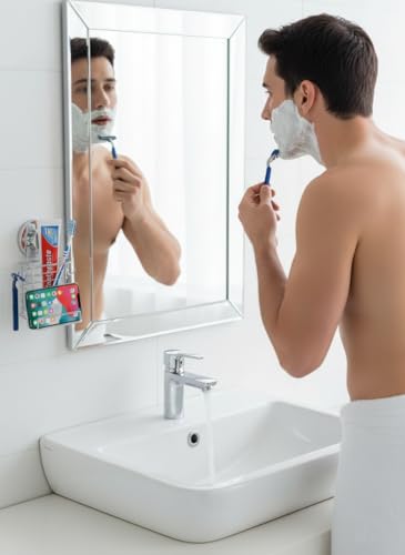 Toothbrush Holder Suction Cup Wall Mounted Toothpaste and Toothbrushes Holder Shelf for Soap Dish or Phone Powerful Vacuum System Rustproof Stainless Steel Organizer Electric Toothbrush (Silver)