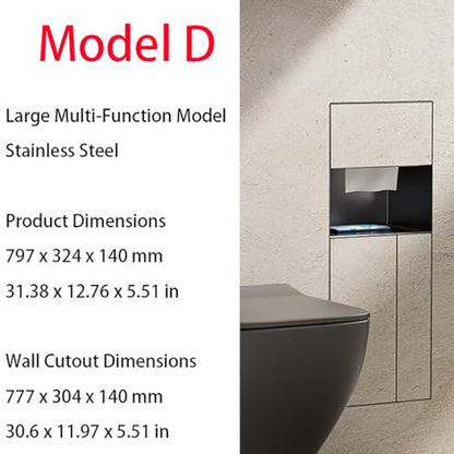 Toilet Paper Holder with Storage, in Wall Toilet Paper Holder, Stainless Cabinet Storage with Removable Trash Can and Toilet Brush Wall Bathroom Niche Black,Black/d - color: Black/D