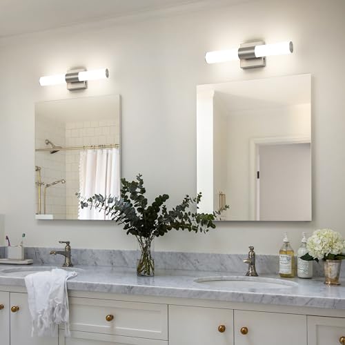 Brushed Nickel Vanity Light for Bathroom Lights Fixtures Over Mirror 5CCT Dimmable Vanity Light Bar 15.74-Inch 12W Bathroom Lighting Fixtures for Mirror - size: 15.74 in-12W-5CCT