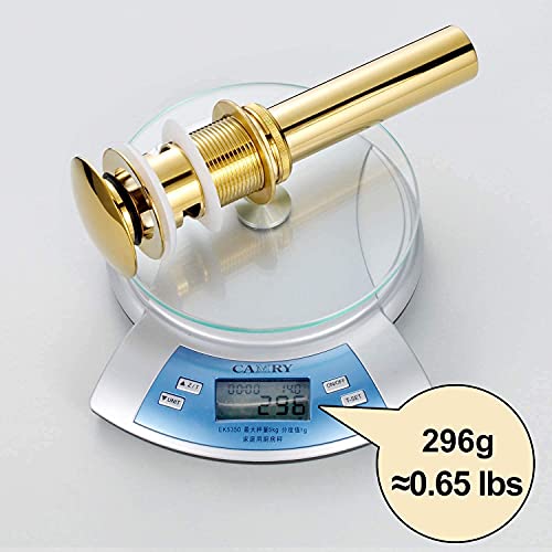 Pop Up Sink Drain with Overflow Bouncing Style Stopper Brass Gold Finish… - color: Gold Pop Up Sink Drain With Overflow